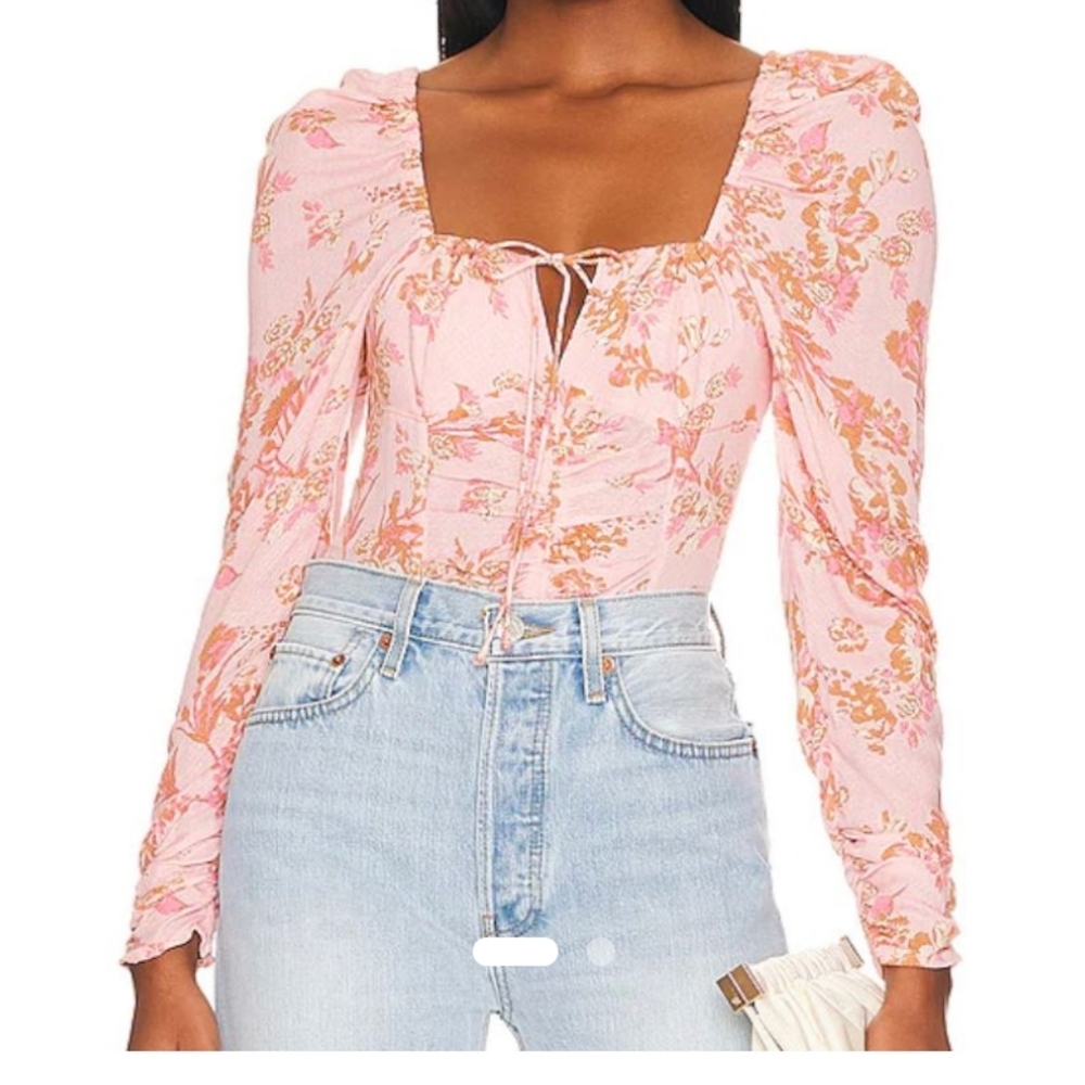 NWT Free People Hilary Printed Top in Pink Combo